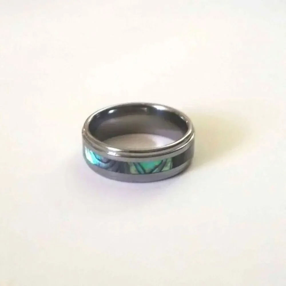 New Tungsten carbide Abalone Inlay Center Ring size‎ 8